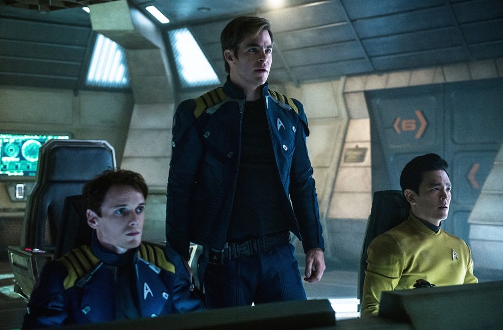 (v.l.) Anton Yelchin, Chris Pine und John Cho in einer Szene von „Star Trek Beyond“