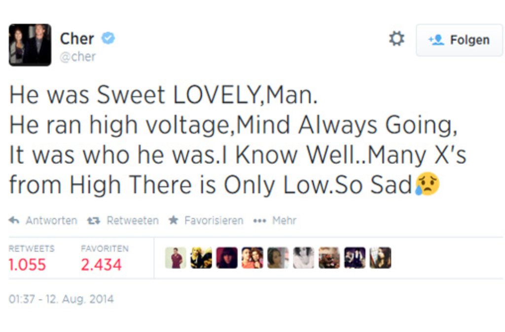 "Er war so liebenswert" twitterte Cher
