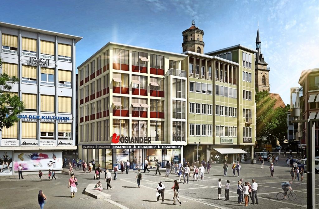 So soll die Fassade des neuen Osiander in Stuttgart einmal aussehen. Foto: Osiander Foto: Lichtgut/Achim Zweygarth