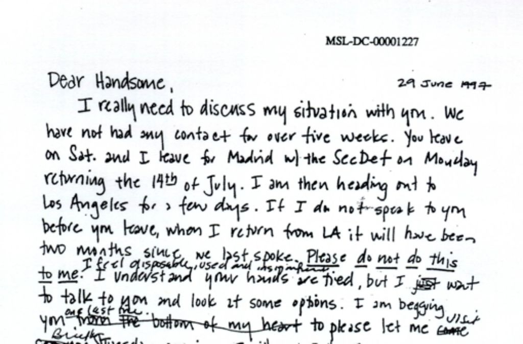 "Lieber Hübscher": Ein Brief von Monica Lewinsky an Bill Clinton - Beweisstück in der Untersuchung von Ken Starr.