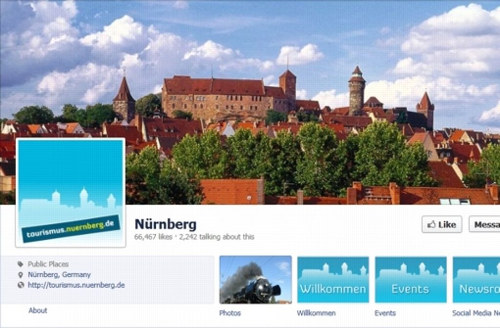 ... nämlich www.facebook.com/tourismus.nuernberg. Mehr als 66 000 Menschen finden die Seite gut.