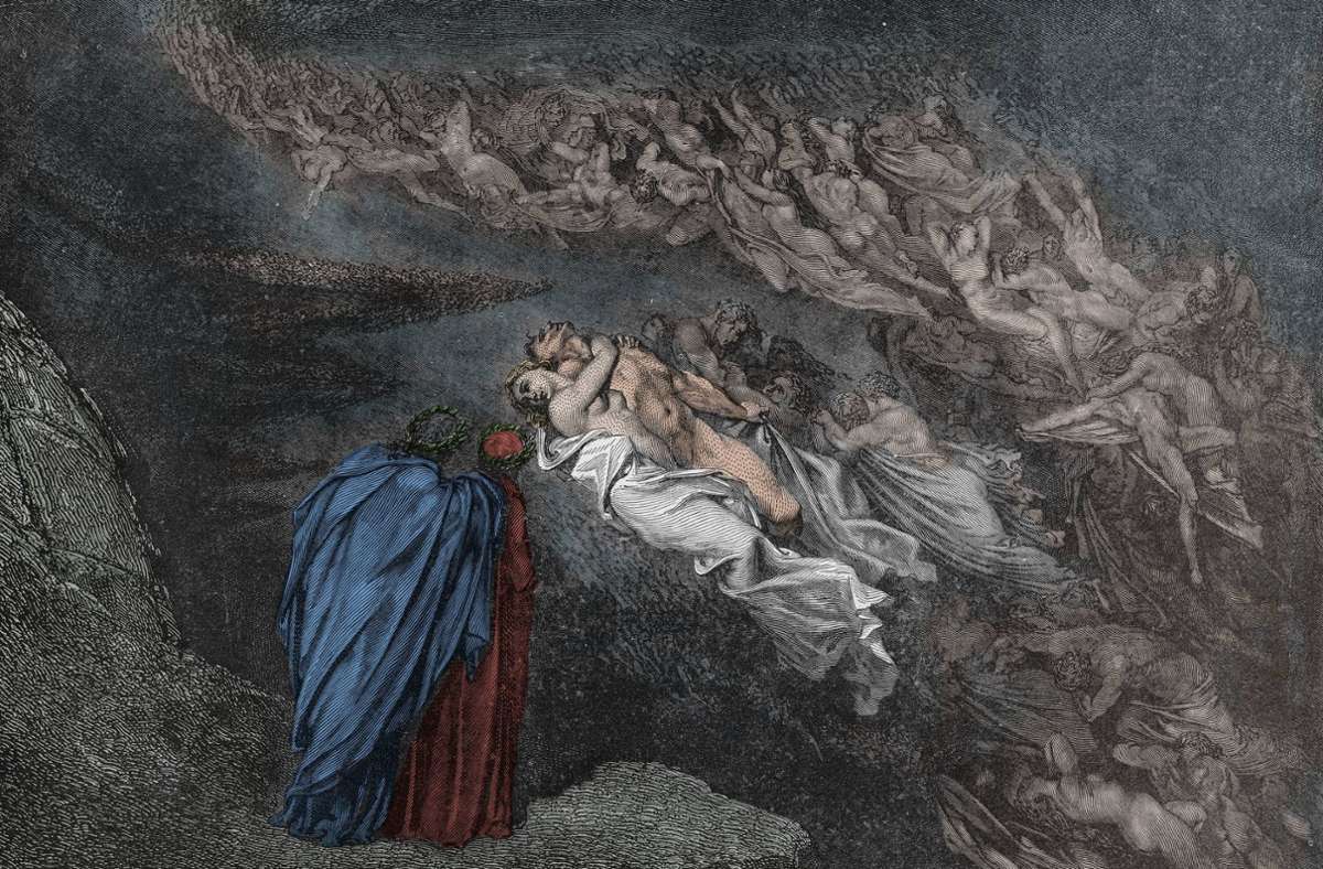 Schatten früherer Leibesfreuden begegnen Dante im zweiten Höllenkreis. Illustration von Gustave Doré. Foto: imago/Leemage/imago stock&people