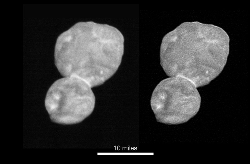 Dieses von der Nasa zur Verfügung gestellte Foto zeigt den Himmelskörper (486958) 2014 MU69. Der Nasa-Sonde New Horizons war das am weitesten von der Erde entfernte Rendezvous mit einem Himmelskörper geglückt. Die US-Raumfahrtbehörde hat dem rund 6,5 Milliarden Kilometer von der Erde entfernten Himmelskörper im Kuipergürtel jetzt offiziell den Namen Arrokoth gegeben.