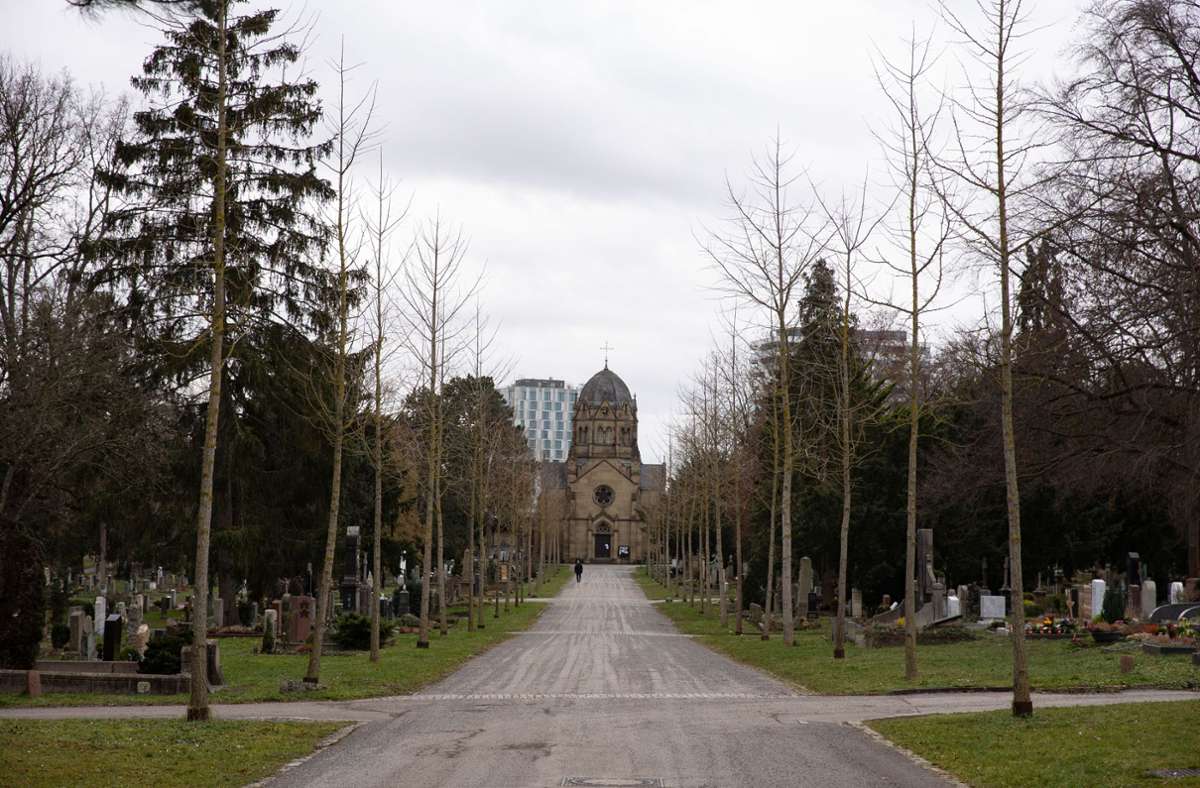 Großzügig gestaltete Wege führen in Form eines Kreuzgrundrisses zum Krematorium und gliedern so grundsätzlich die 21 Hektar große Friedhofsanlage.