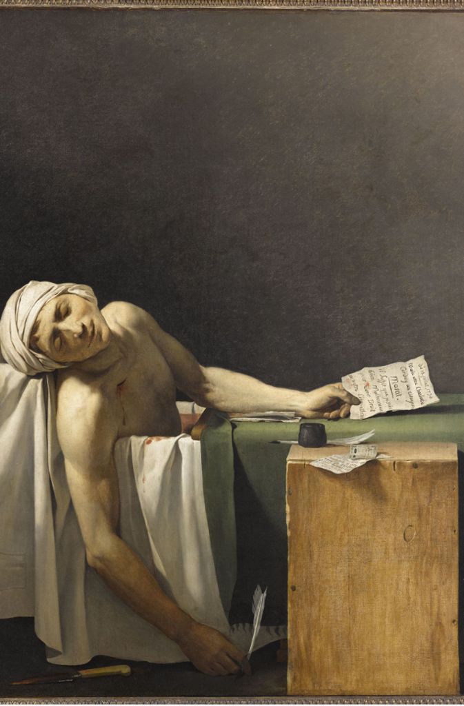 Erstochen Der berühmteste Tote in einer Badewanne: „Jean Paul Marat das sa baignoire, le 13 juillet 1793“ aus dem Atelier von Jacques Louis David.