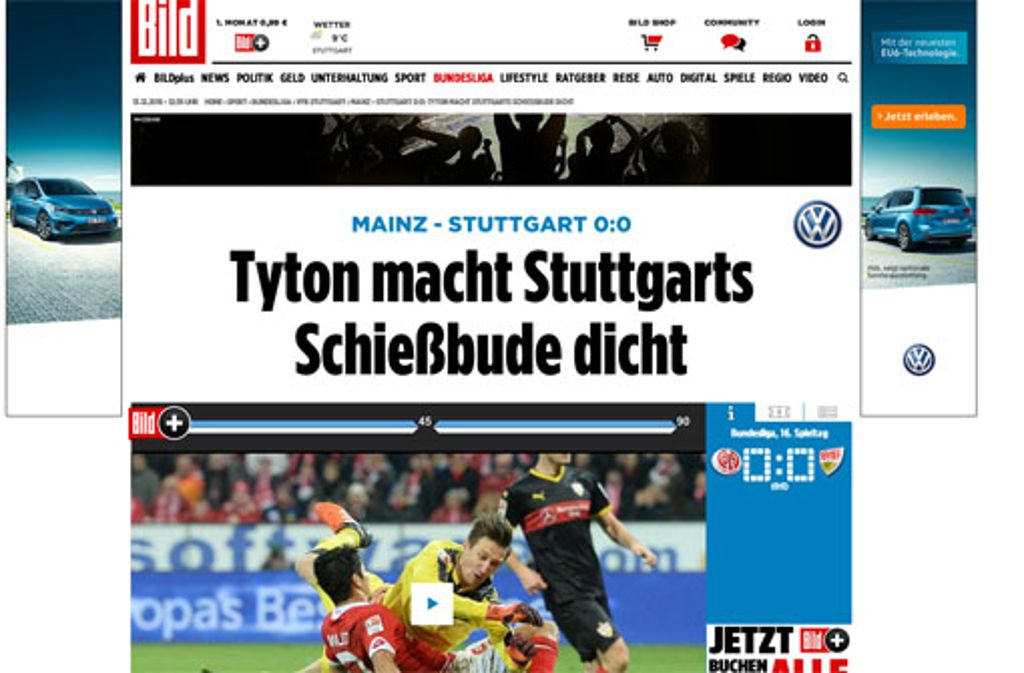 Die Bild-Zeitung feiert den VfB-Schlussmann Tyton als Helden des Spiels.