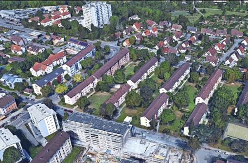 Mehrere Wohnblocks an der Fleiner Straße sollen dem neuen Quartier weichen Foto: Google Earth / Landsat Copernicus