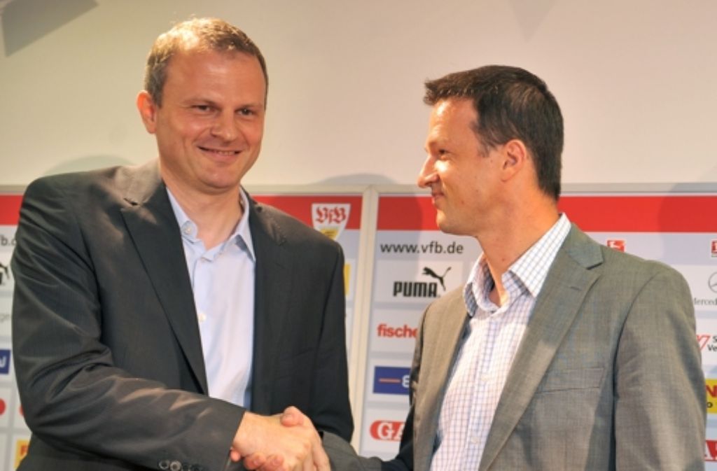 Alte VfB-Zeiten: Jochen Schneider (links) mit Fredi Bobic Foto: dpa