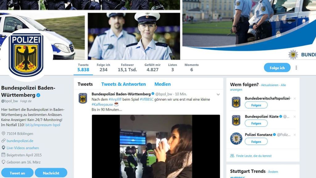 VfB Stuttgart gegen Hertha BSC: So witzig twittert die Bundespolizei vom Hochrisikospiel