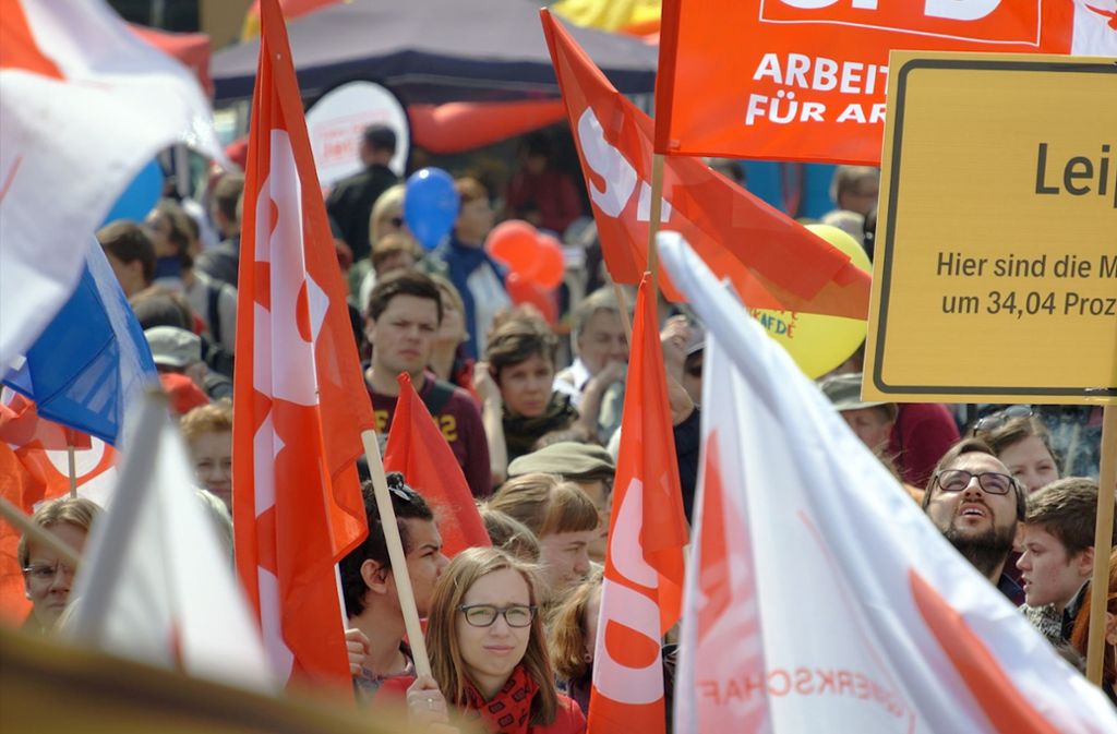 Kundgebung der Gewerkschaften in Leipzig