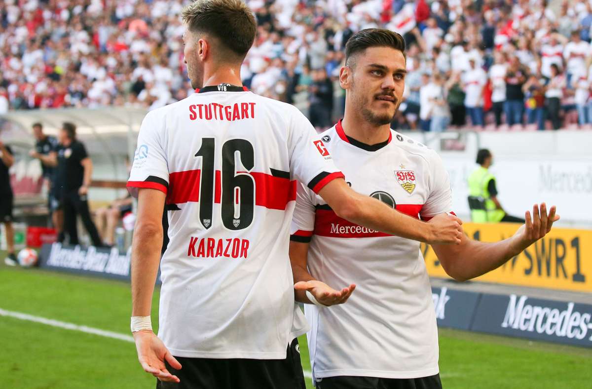 Atakan Karazor (li.) hat beim VfB Stuttgart verlängert, Konstantinos Mavropanos wurde fest verpflichtet. Foto: Baumann/Alexander Keppler