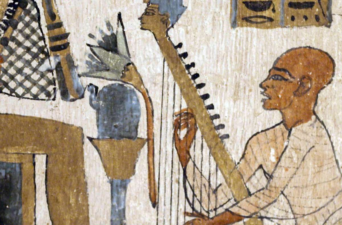 Ägyptischer Papyrus, der einen Harfenspieler darstellt