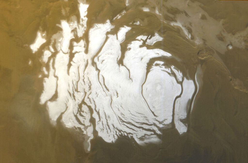 Ein detaillierter Blick auf die Südpol-Kappe des Mars.