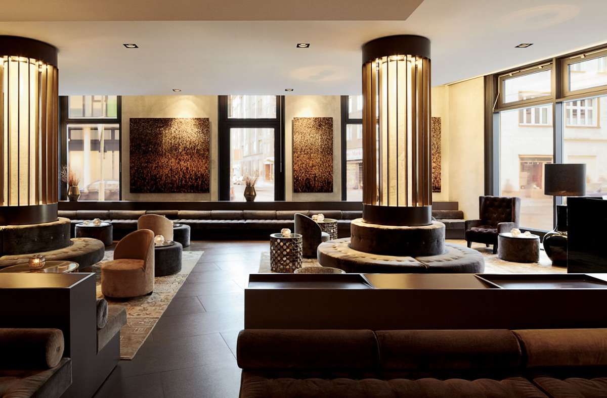 Auch dies von der Architektin – glamouröse Hotellobby des Hotel Amano in Berlin.