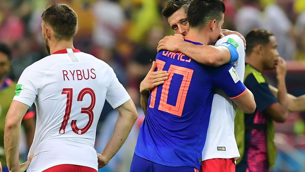  Für Bayern-Stürmer Robert Lewandowski verkommt die WM 2018 zu einem sportlichen Desaster. Dagegen hofft Kolumbien nach dem deutlichen 3:0-Erfolg gegen Polen auf das Achtelfinale. 