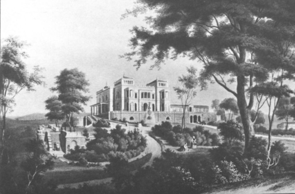 So sahen die Villa Berg und der Park kurz nach ihrer Vollendung im Jahr 1853 aus.