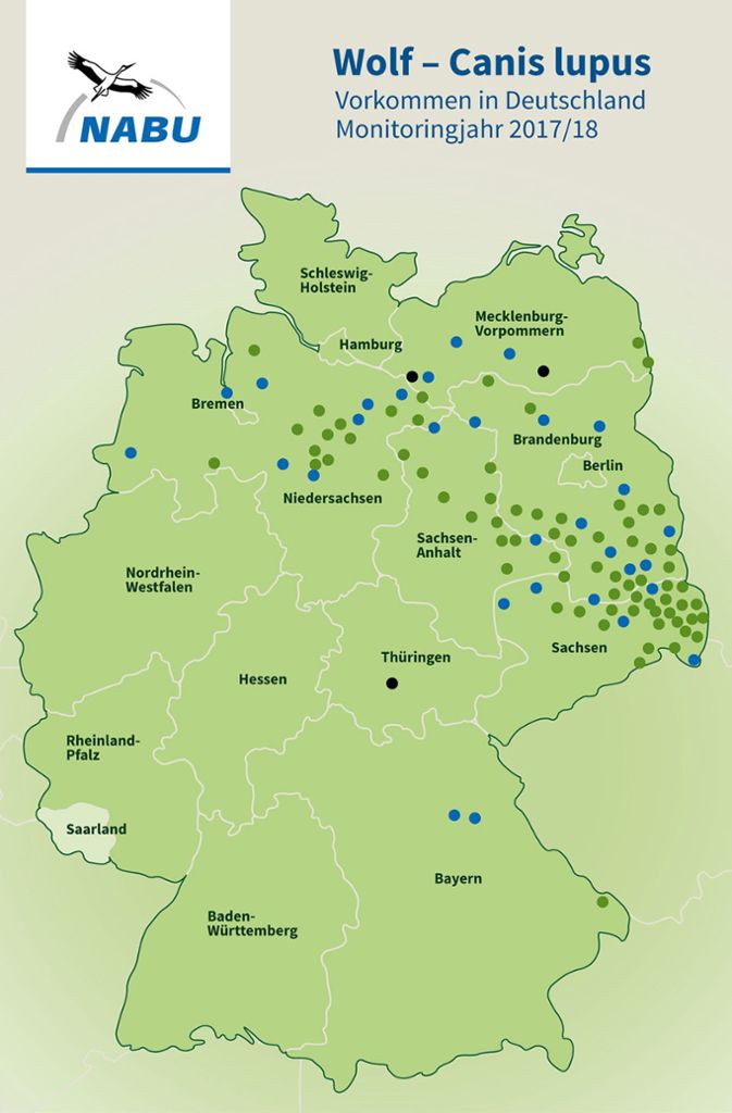 Regionales Vorkommen von Wölfen in Deutschland.