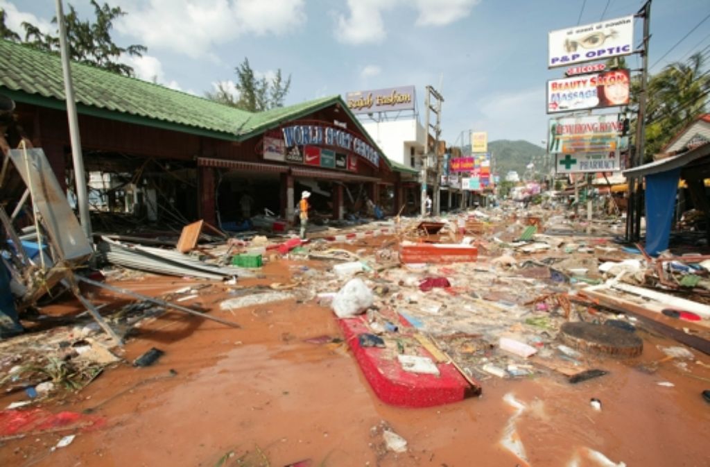 Der Tsunami brachte Tod und Zerstörung. Menschen, Tiere, Häuser, Bäume und Autos wurden fortgerissen.