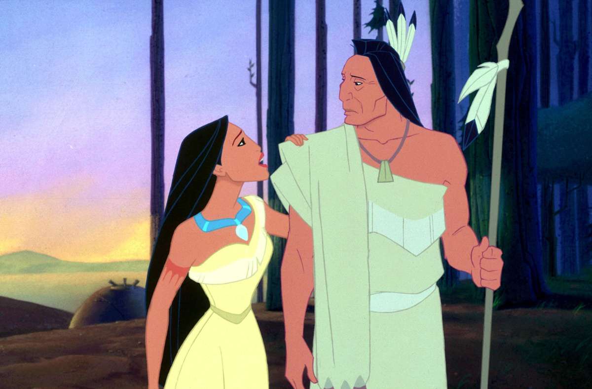 Pocahontas und ihr Vater Powhatan in Disneys „Pocahontas“ (1995)