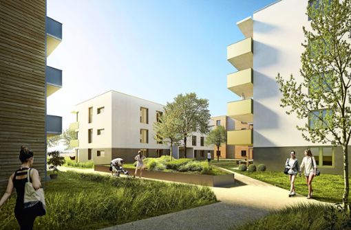 Moderne Gebäude, viel Grün, attraktiv für Familien: So soll das neue Quartier  Grünbühl.living in Ludwigsburg aussehen, wenn alles fertig ist. Foto: WBL