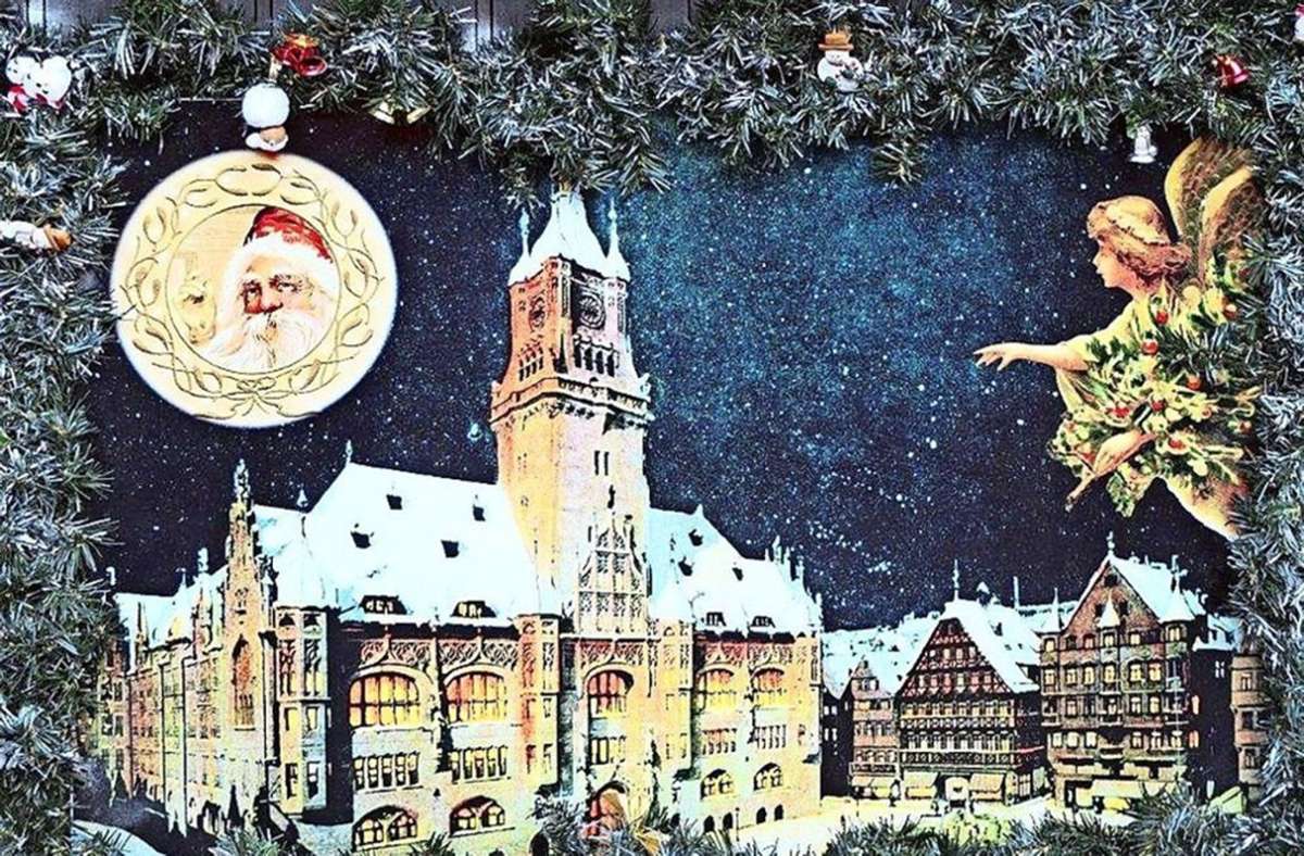 Weihnachtsgrüße mit dem alten Stuttgarter Rathaus.