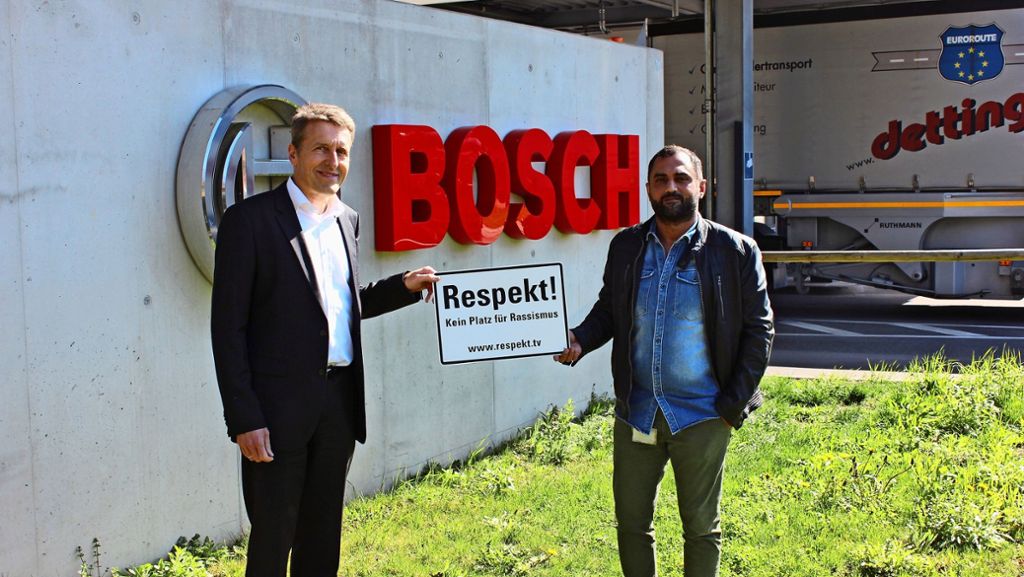 Bosch in Stuttgart-Feuerbach: An Tor 7 wird für Toleranz und Respekt geworben