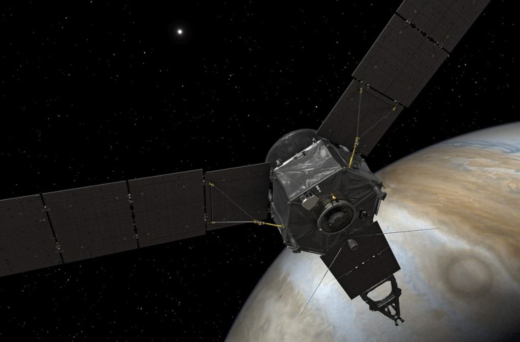 Die Sonde soll herausfinden, ob Jupiter einen festen Kern besitzt und die Anteile von Wasser, Ammoniak und Methan in der Atmosphäre des Gasplaneten bestimmen.