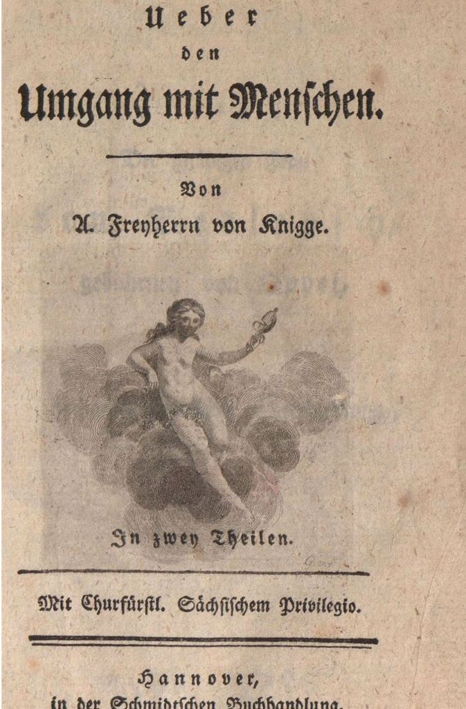 Was sagt der „Knigge“ über Karneval? Adolph Freiherr von Knigges Aufklärungsschrift „Über den Umgang mit Menschen in zwei Teilen“ – Titelblatt der Erstausgabe von 1788.