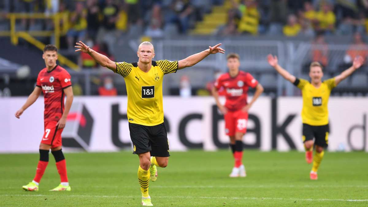  Was für ein Start von Borussia Dortmund in die neue Saison der Fußball-Bundesliga. Angeführt von Erling Haaland und Marco Reus glänzt der BVB am Samstagabend gegen Eintracht Frankfurt. 