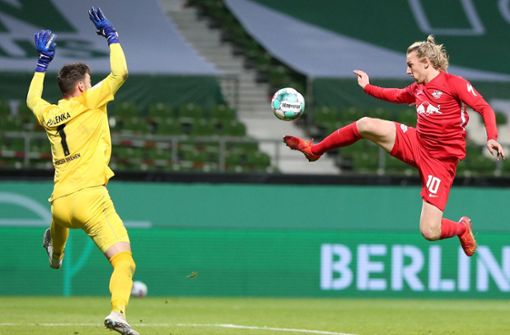 Emil Forsberg schoss die Leipziger ins Finale des DFB-Pokals. Foto: AFP/CATHRIN MUELLER
