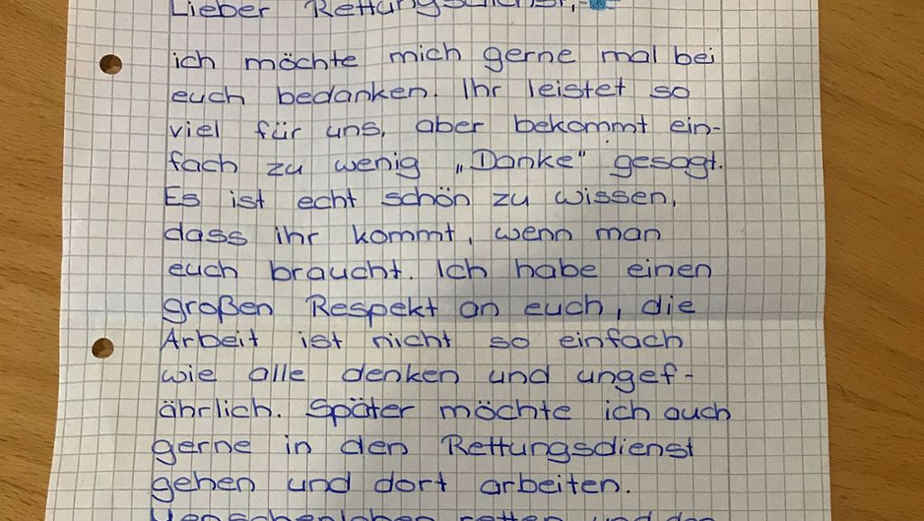 Dank an Malteser Stuttgart: Mädchen schreibt zuckersüßen Brief an Retter