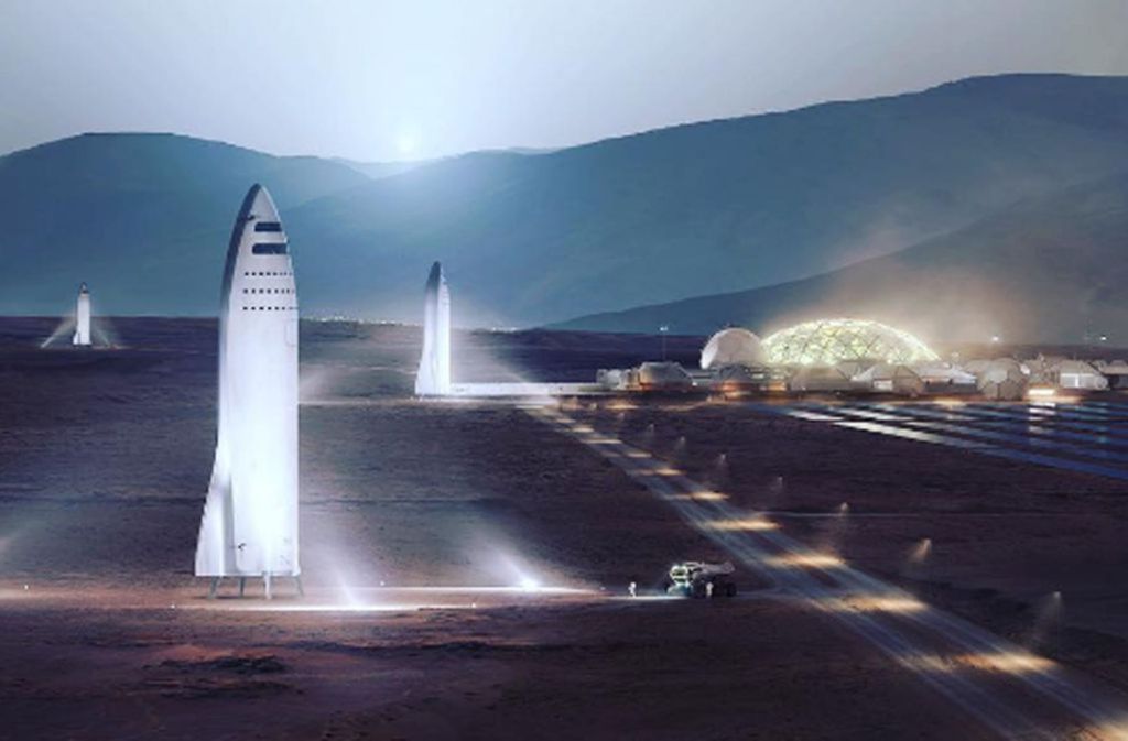 Das Raumschiff soll mit der ebenfalls geplanten Mega-Rakete namens Big Fucking Rocket (BFR) frühestens 2024 bis zu 120 Menschen auf den Roten Planeten bringen können.