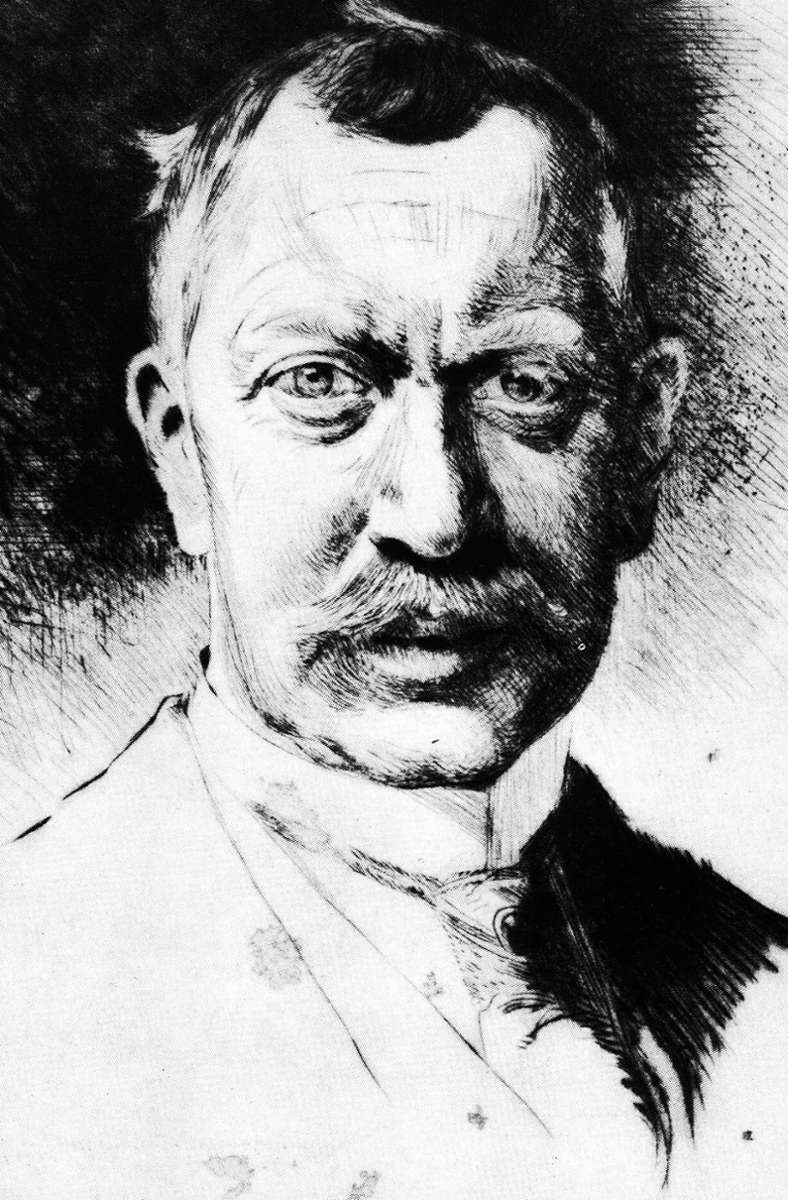 Ein weiteres Selbstporträt von Alexander Eckener, eine Radierung. Sein Bruder war der berühmte Zeppelinfahrer Hugo Eckener.