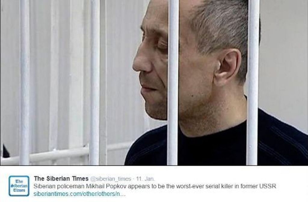 Mörder von 81 Frauen: Der russische Serienkiller Mikhail Popkov (geboren 1964). Der russische Ex-Polizist aus dem sibirischen Argansk wurde 2015 wegen der Morde an 22 Frauen verurteilt. Weitere 59 Morde hat er gestanden.