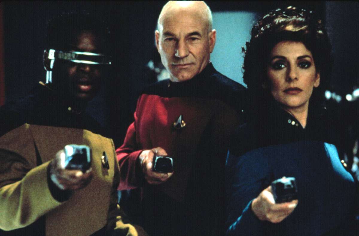 LeVar Burton, Patrick Stewart und Marina Sirtis 1993 in „Star Trek: The Next Generation“