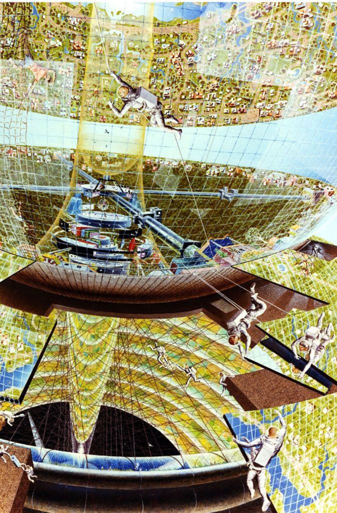 Künstlerische Darstellung des Inneren einer Bernal-Sphäre aus den 70er-Jahren von Don Davis.