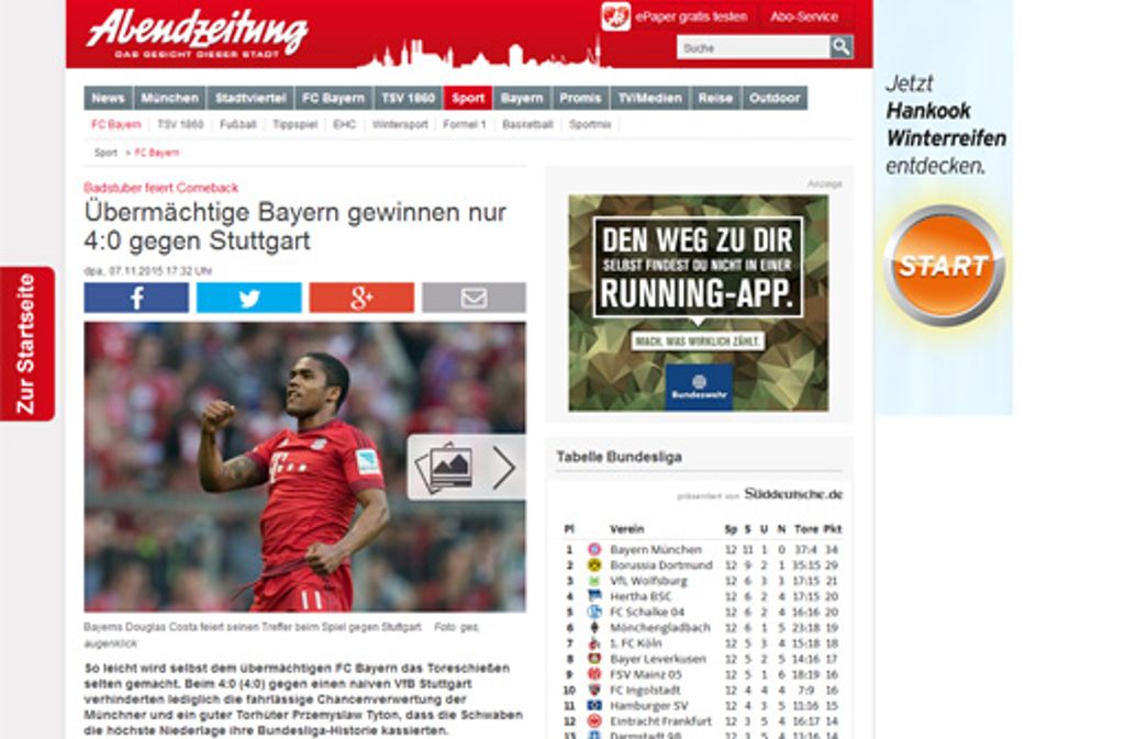 Die Abendzeitung München hat übermächtige Bayern gesehen.