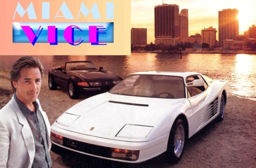 In der US-Serie „Miami Vice“ cruisten die Hauptdarsteller in einem 1972 Ferrari Daytona Spider 365 GTS/4 und einem 1986er Ferrari Testarossa durch Miami.