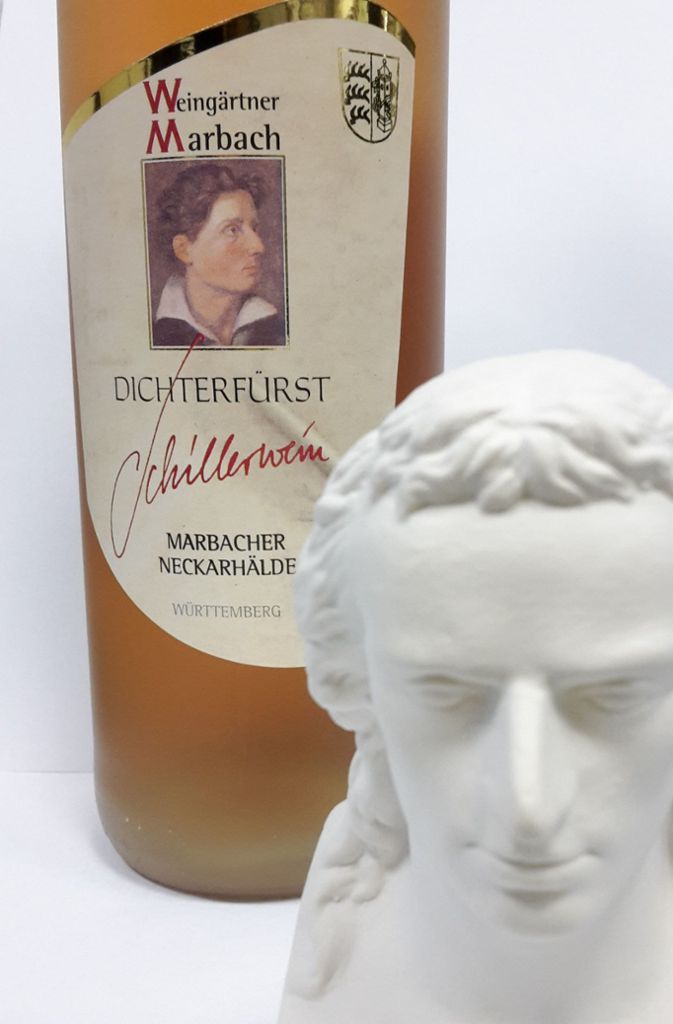 Edles Konterfei: Auch der Wein kommt in Marbach nicht an Friedrich Schiller vorbei.