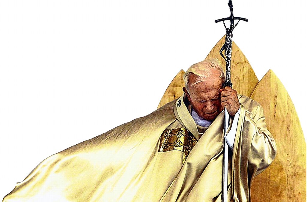 Seine Heiligkeit: Johannes Paul II. stützt sich am 19. September 1999 bei einer Messe in Maribor/Slowenien auf seinen Hirtenstab. Das Bild ist zu einer Ikone päpstlicher Selbstdarstellung geworden.
