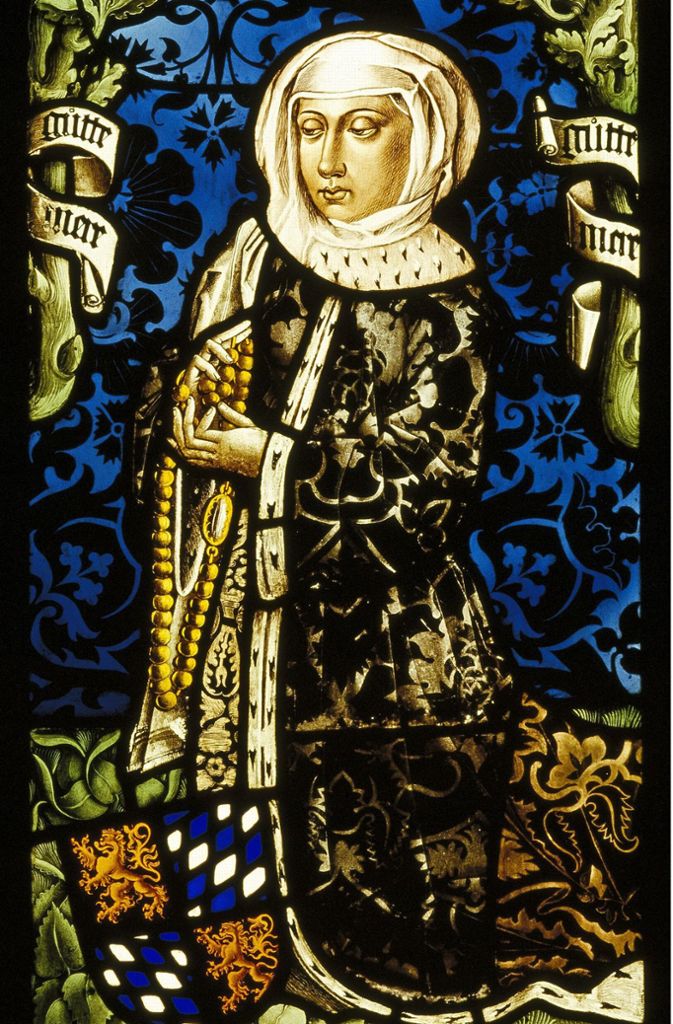Mechthild von der Pfalz auf einem Glasfenster der Stiftskirche Tübingen, um 1476/78