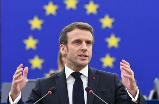 Frankreichs Präsident Emmanuel Macron wirbt im Europaparlament für ein selbstbewusstes und souveränes Europa. Foto: AFP/BERTRAND GUAY