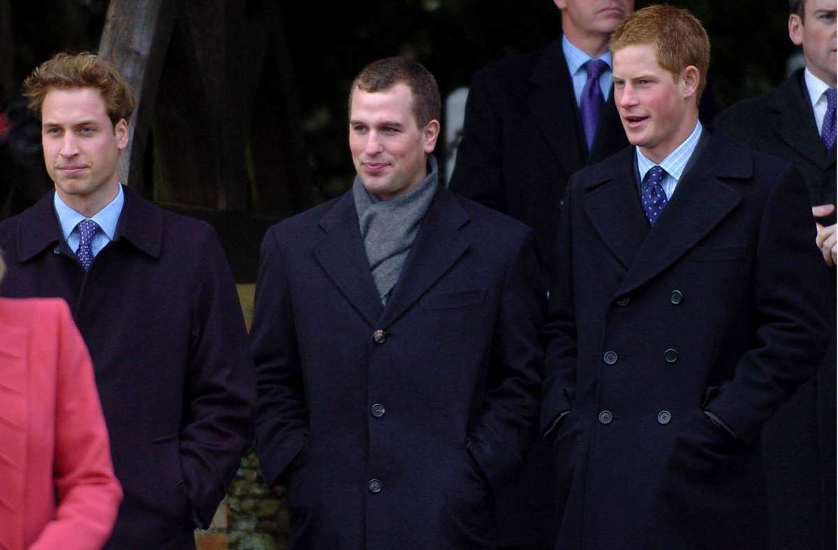 Prinz William, Peter Phillips und Prinz Harry (von links)