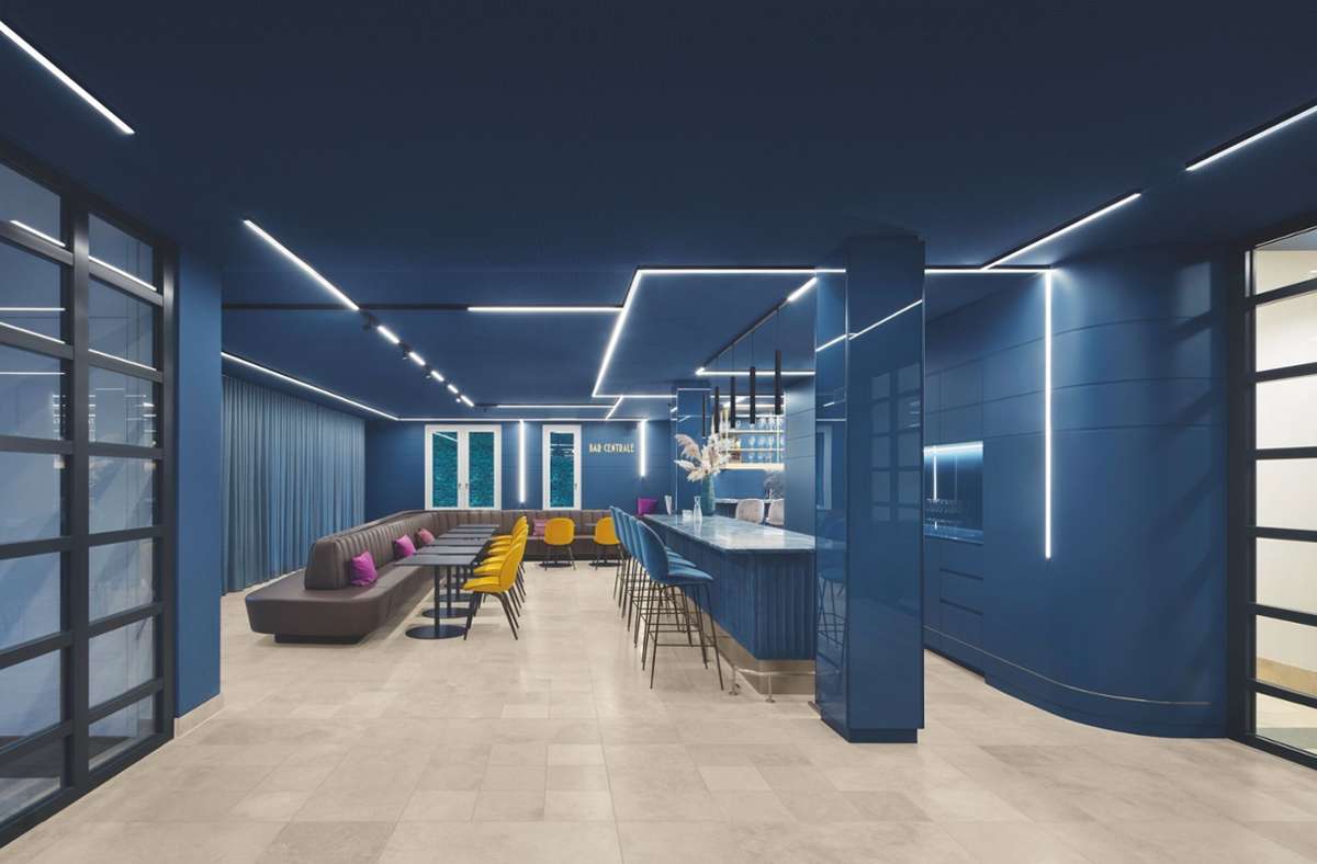 Ludwig Kindelbacher entwarf das Bürokonzept für die Räumlichkeiten der h&z Unternehmensberatung in München mit vielen offenen Bereichen, in der „Bar Centrale“ im Erdgeschoss treffen sich Mitarbeiter und Gäste.