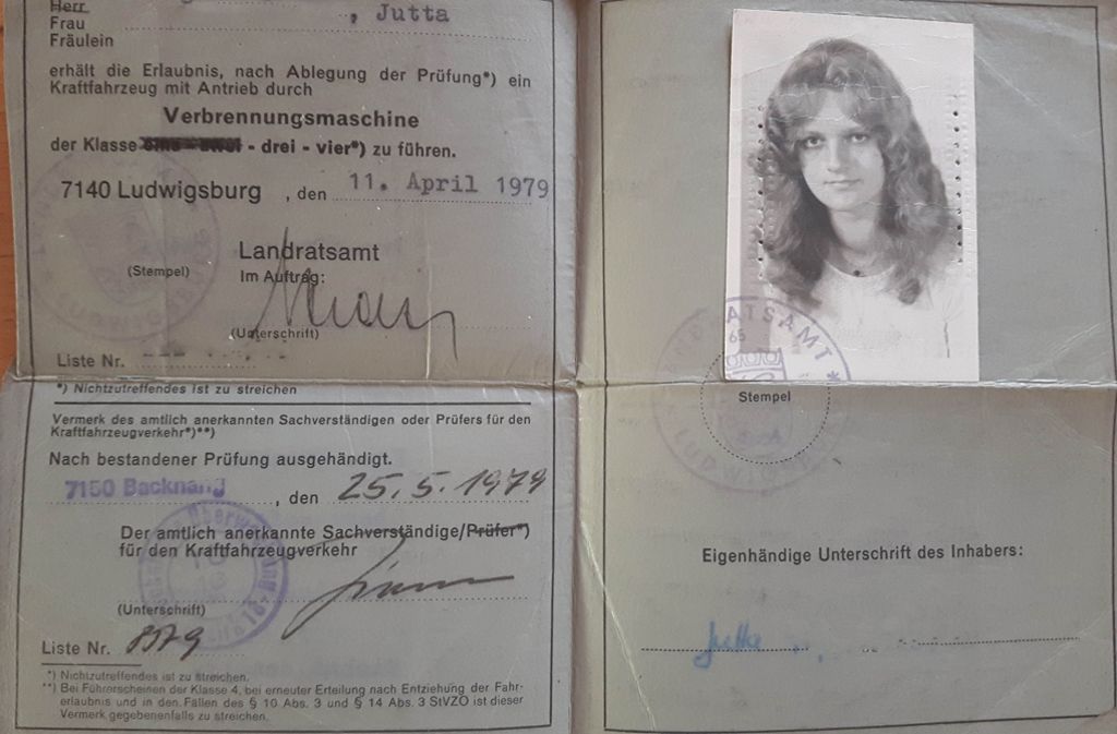 Jutta E. hat ihren Führerschein 1979 im Alter von 20 Jahren gemacht.