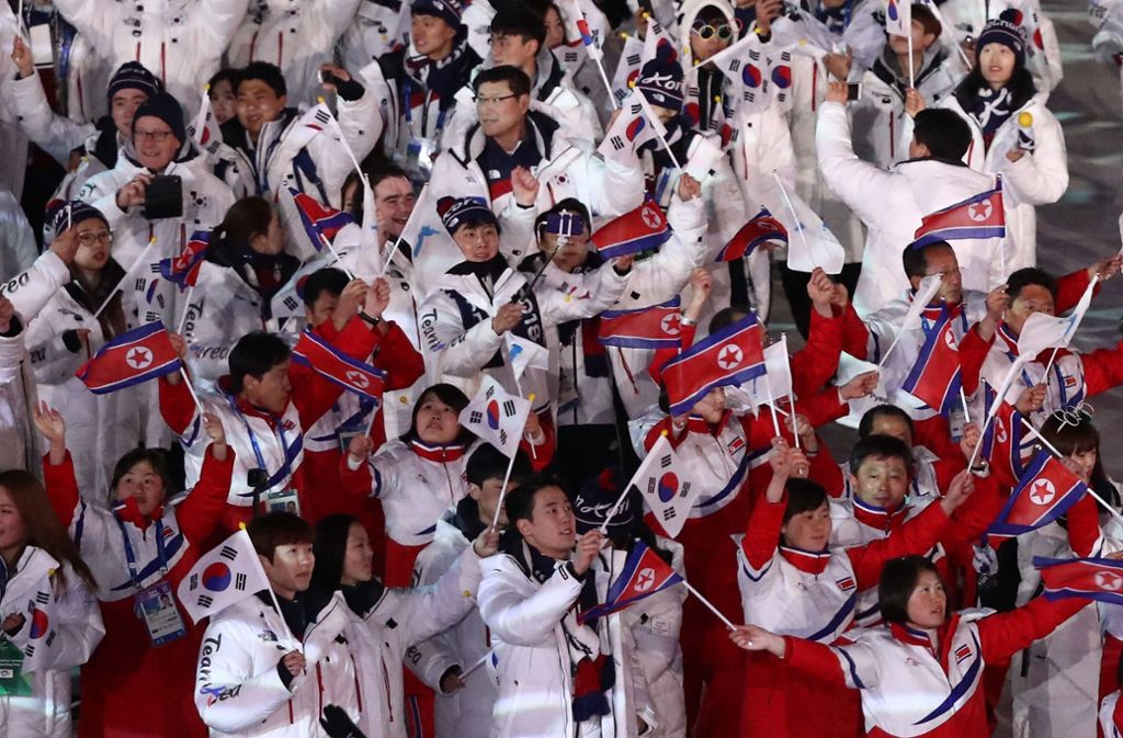 Die Athleten aus Nord- und Südkorea liefen – wie schon bei der Eröffnung – geschlossen ins Stadion ein.