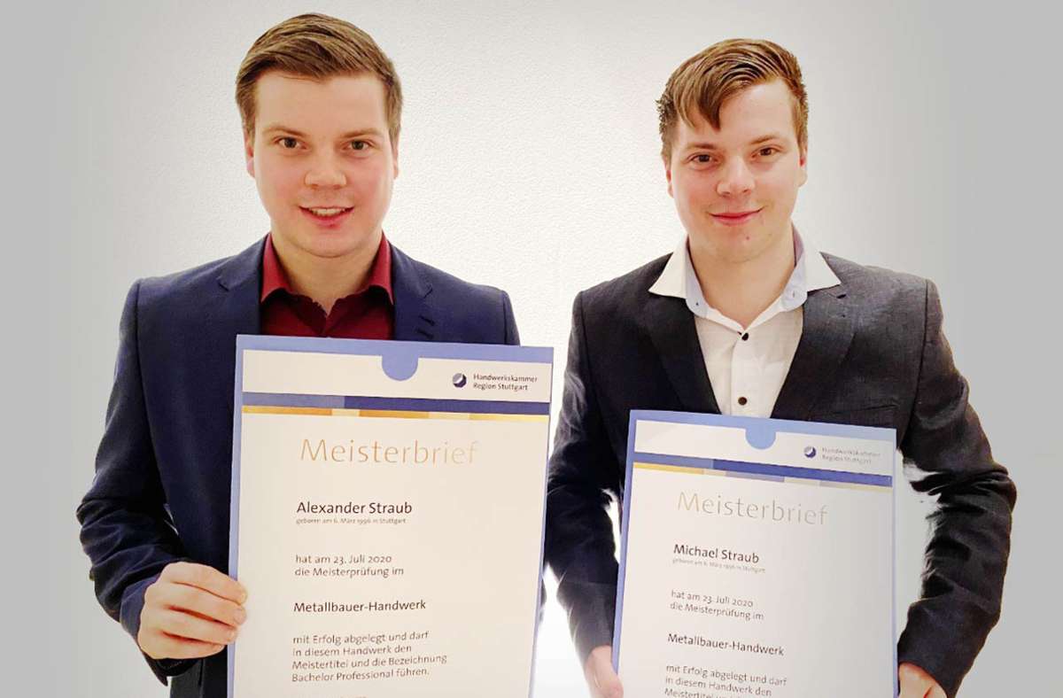Alexander und Michael Straub (24) sind Zwillingen, von Beruf Metallbauer und haben beide nun auch den Meistertitel