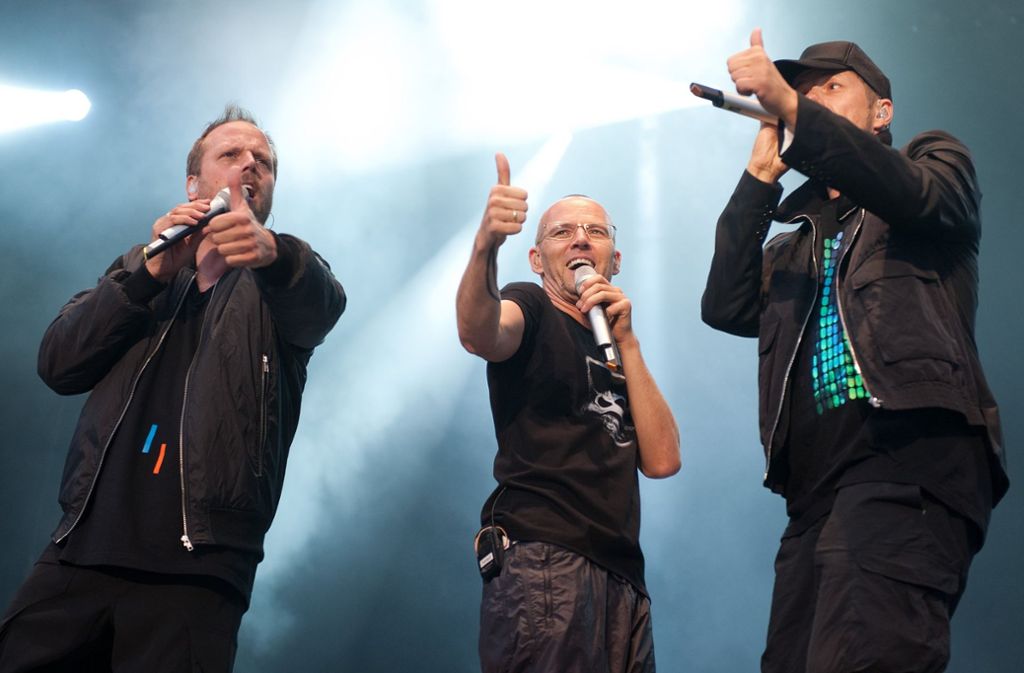 Smudo, Thomas D und Michi Beck (von links) traten 2010 beim Stuttgarter Open-Air-Festival „Heimspiel“ auf.