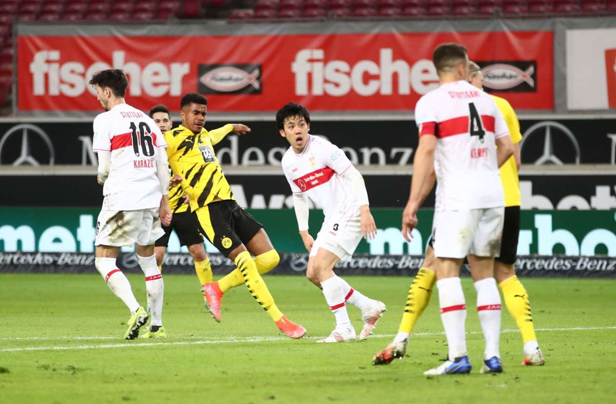 Ansgar Knauff traf den VfB Stuttgart in der 80. Minute mitten ins Herz. Foto: dpa/Tom Weller