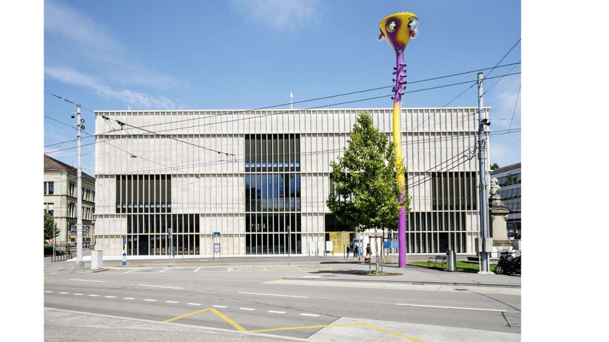 Kunstmuseum Zürich von David Chipperfield, eingeweiht 2021 – Ansicht Heimplatz mit der Installation „Tastende Lichter“ (2020) von Pipilotti Rist